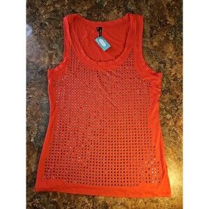 maurice tank top women Size Lg‎ Orange Studded Lightweight Flowy NWT